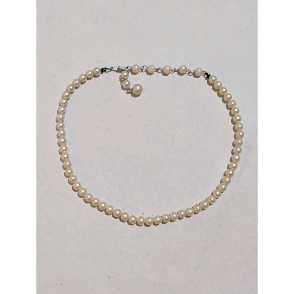 Vintage Japan Glass Faux Pearl Choker Necklace Adjustable J Hook Chain 16"